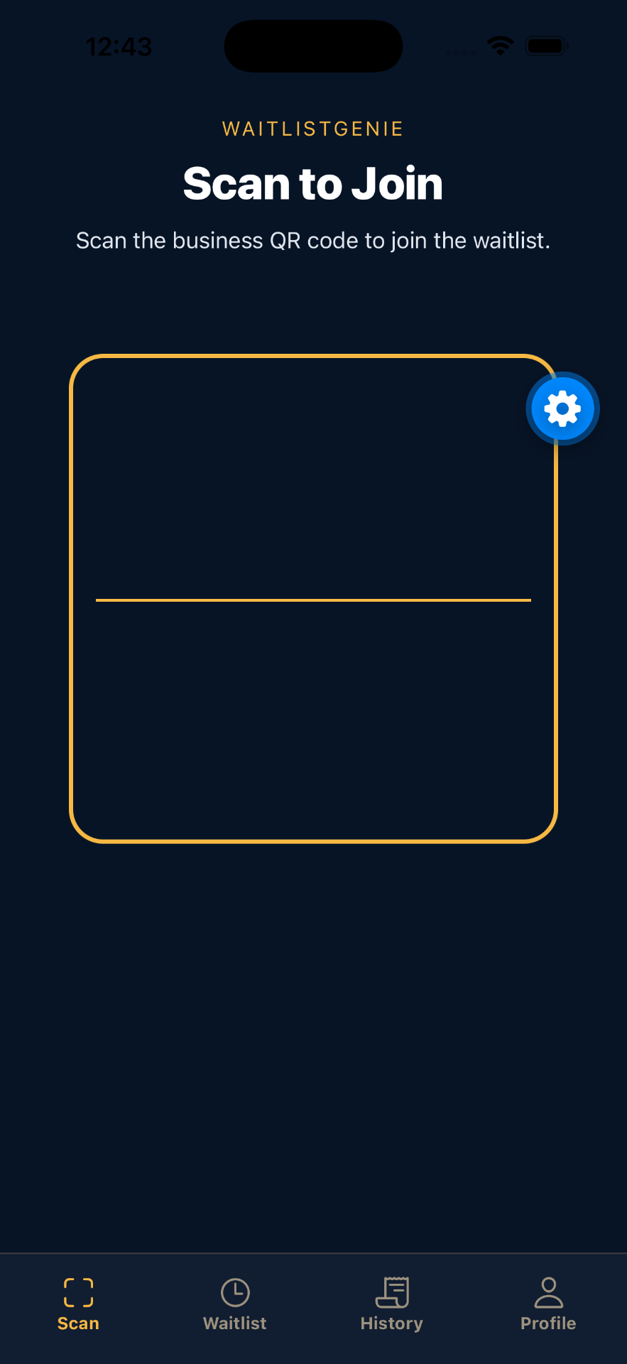 WaitlistGenie mobile scanner demo without a QR code or personal information